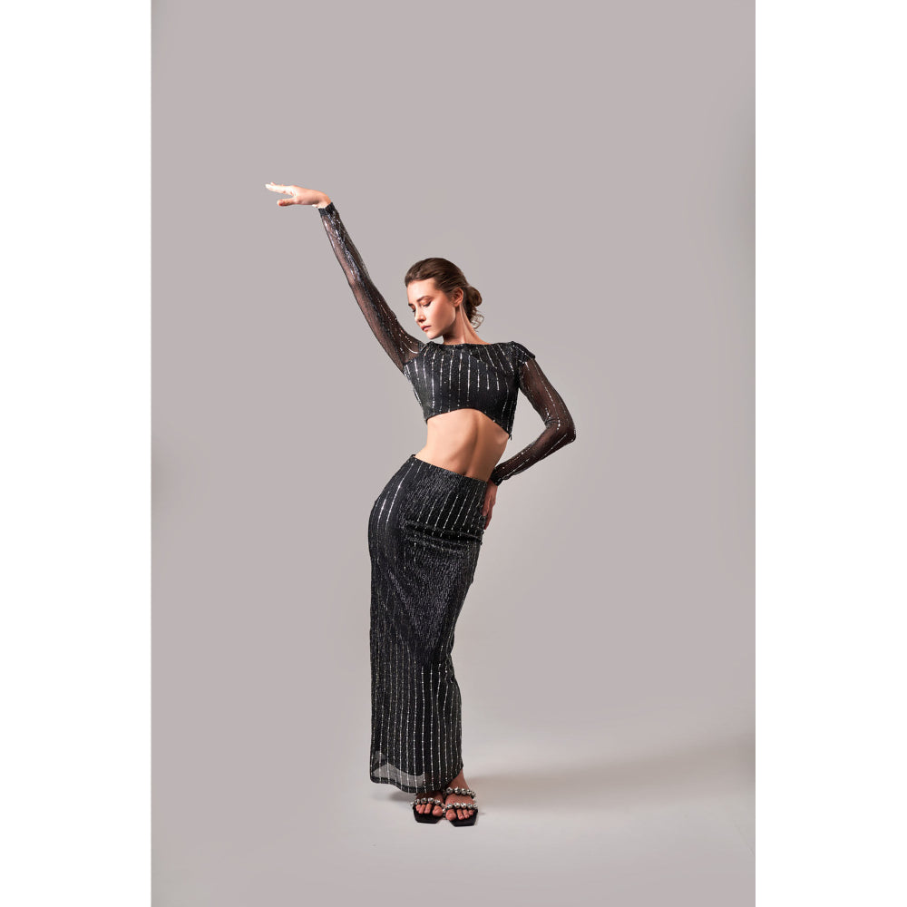 SOTBELLA Black Shimmer Tulle Top and Skirt (Set of 2)