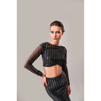 SOTBELLA Black Shimmer Tulle Top and Skirt (Set of 2)