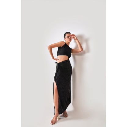 SOTBELLA Cocktail Black Slit Skirt and Top (Set of 2)