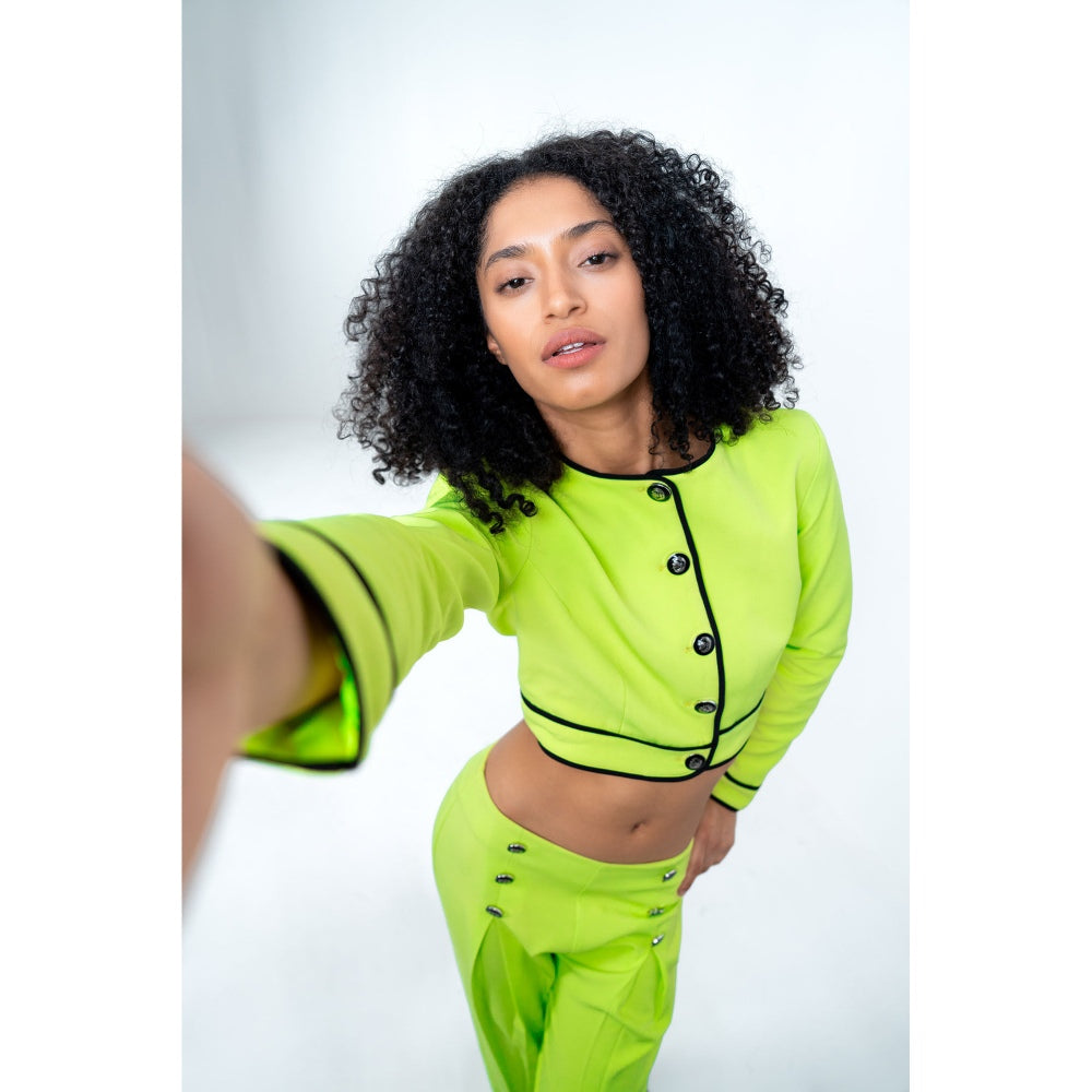 SOTBELLA Neon Green Solid Top and Pants (Set of 2)