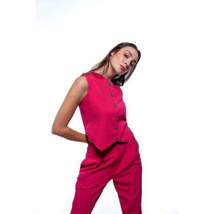 SOTBELLA Asymmetrical One Shoulder Top and Pants Fuchsia Pink (Set of 2)