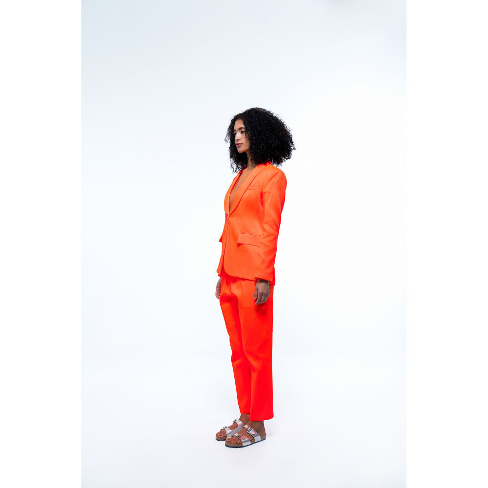 SOTBELLA Orange Single Breasted Blazer Pants (Set of 2)
