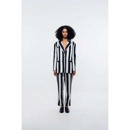 SOTBELLA White and Black Stripe Blazer with Pants (Set of 2)