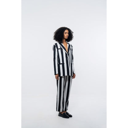 SOTBELLA White and Black Stripe Blazer with Pants (Set of 2)
