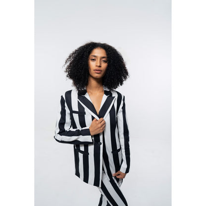 SOTBELLA White and Black Stripe Blazer with Pants (Set of 2)