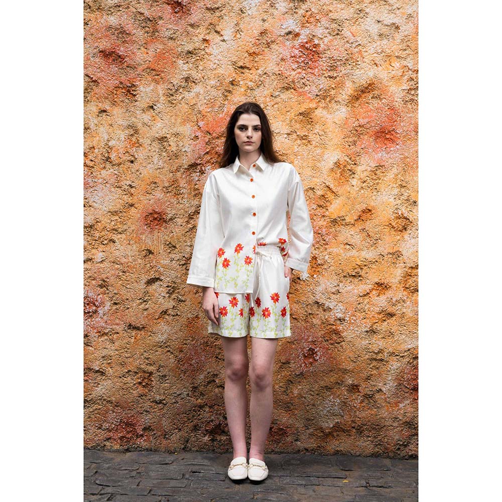 SOTBELLA Coral Pixel Print Off White Co-Ord (Set of 2)