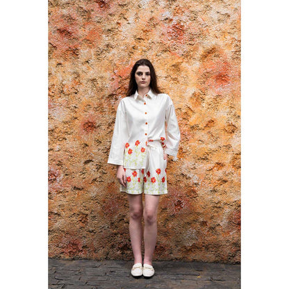 SOTBELLA Coral Pixel Print Off White Co-Ord (Set of 2)