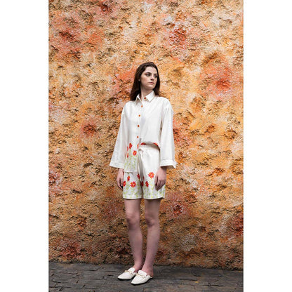 SOTBELLA Coral Pixel Print Off White Co-Ord (Set of 2)