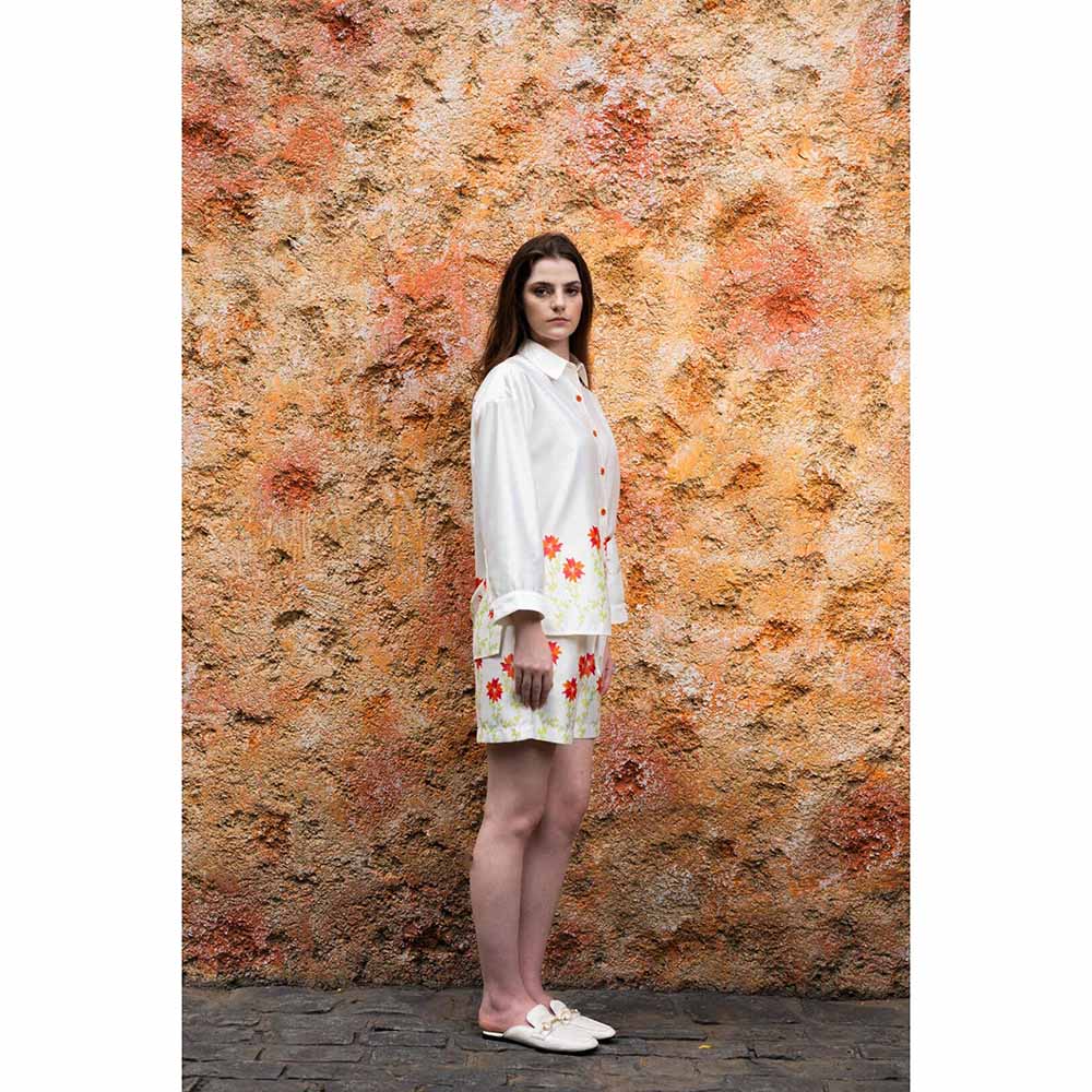 SOTBELLA Coral Pixel Print Off White Co-Ord (Set of 2)