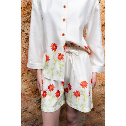 SOTBELLA Coral Pixel Print Off White Co-Ord (Set of 2)