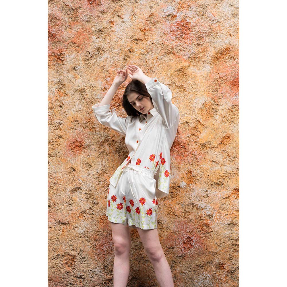 SOTBELLA Coral Pixel Print Off White Co-Ord (Set of 2)