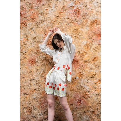 SOTBELLA Coral Pixel Print Off White Co-Ord (Set of 2)