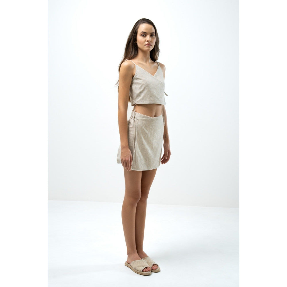 SOTBELLA Floral Embroidered Wrap Crop Top and Mini Skirt (Set of 2)