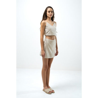 SOTBELLA Floral Embroidered Wrap Crop Top and Mini Skirt (Set of 2)