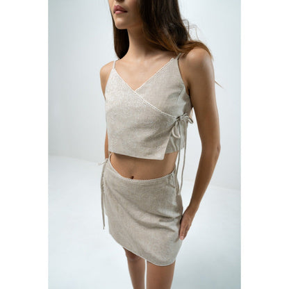 SOTBELLA Floral Embroidered Wrap Crop Top and Mini Skirt (Set of 2)