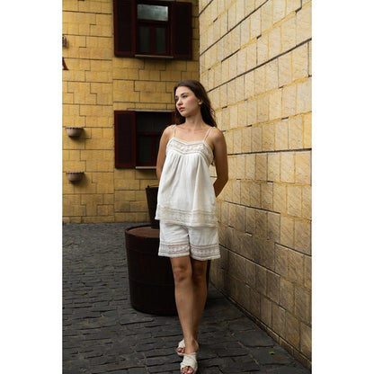 SOTBELLA Off White Gauze Tie-Detail Co-Ord (Set of 2)