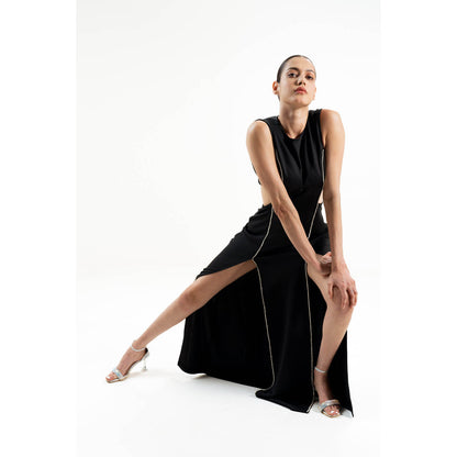 SOTBELLA Black Embellished/Sequined Rhinestone-Detail Maxi Dress