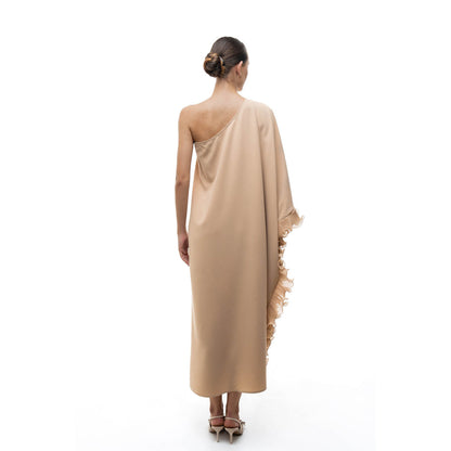 SOTBELLA Beige Embellished/Sequined One Shoulder Kaftan Dress