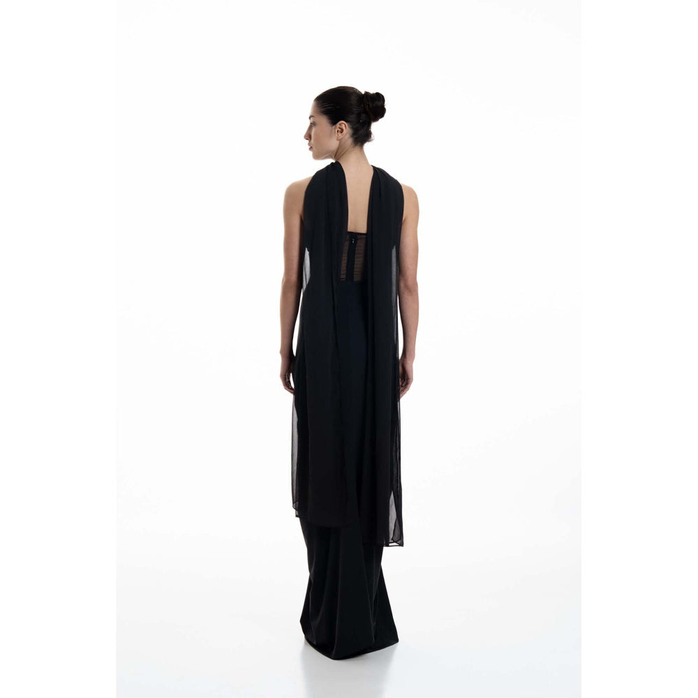 SOTBELLA Midnight Corseted Drape Dress With Dupatta (Set of 2)