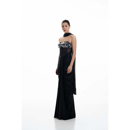 SOTBELLA Midnight Corseted Drape Dress With Dupatta (Set of 2)