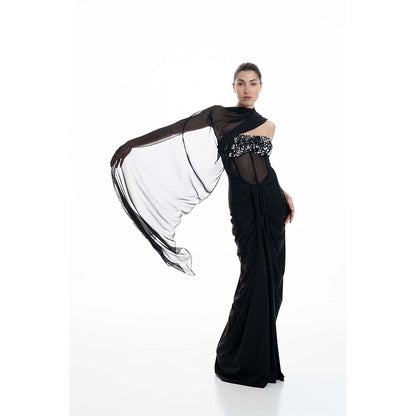 SOTBELLA Midnight Corseted Drape Dress With Dupatta (Set of 2)