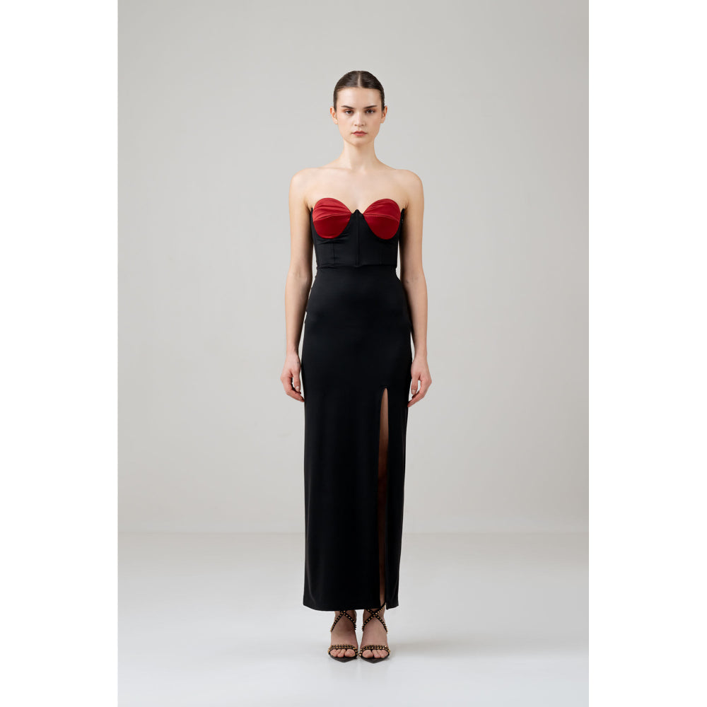 SOTBELLA Black Love Bustier Corset Front Slit Dress