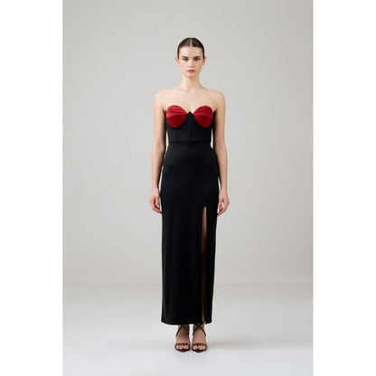 SOTBELLA Black Love Bustier Corset Front Slit Dress