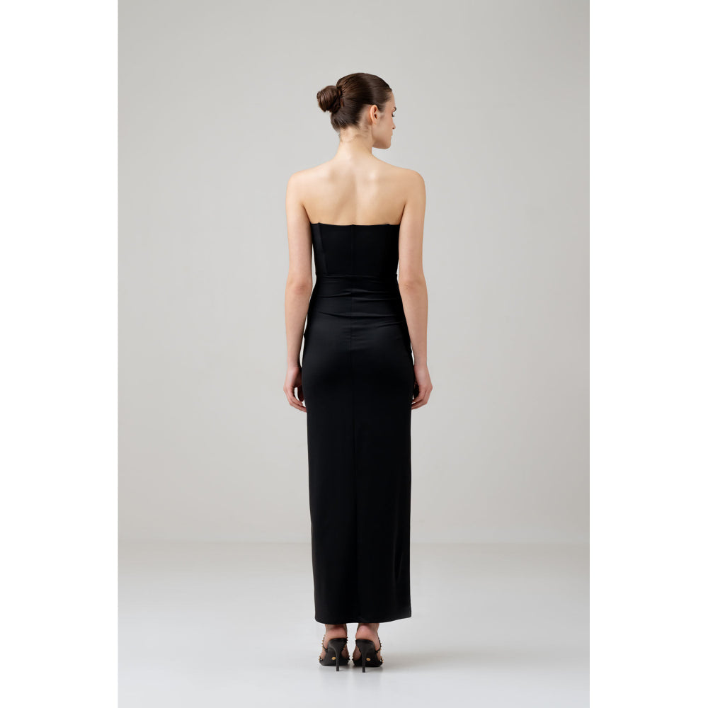 SOTBELLA Black Love Bustier Corset Front Slit Dress