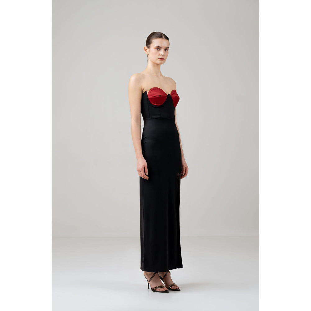 SOTBELLA Black Love Bustier Corset Front Slit Dress