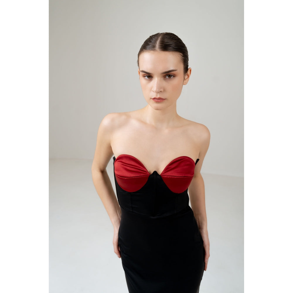 SOTBELLA Black Love Bustier Corset Front Slit Dress