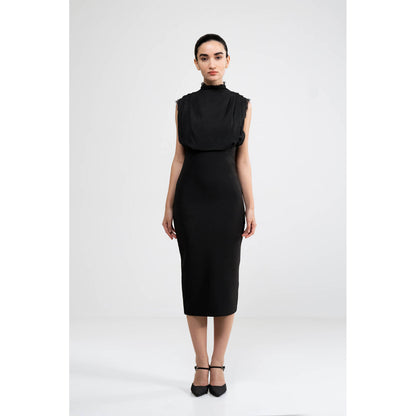 SOTBELLA Black Cowl Draped Dress