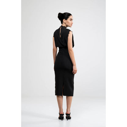SOTBELLA Black Cowl Draped Dress