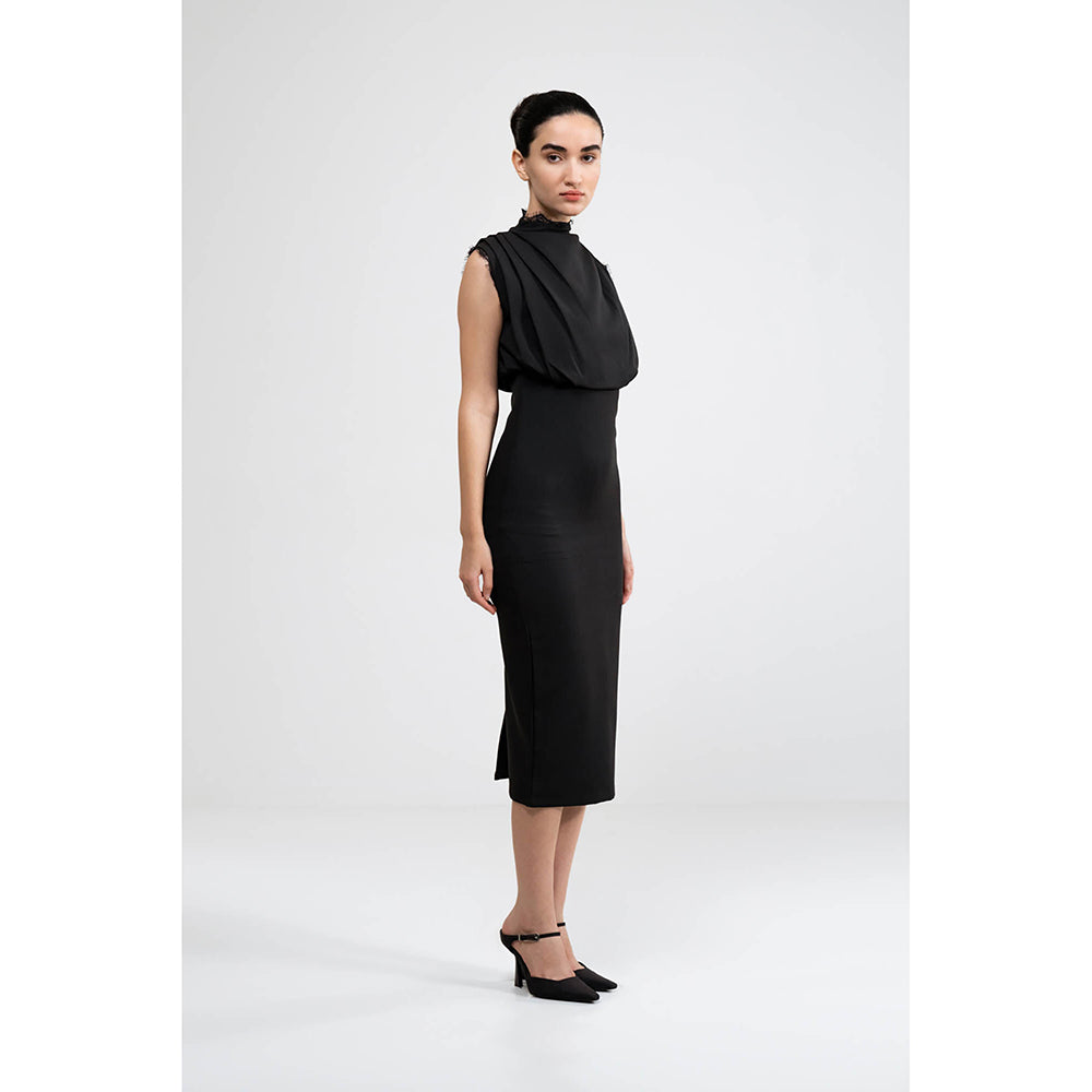 SOTBELLA Black Cowl Draped Dress