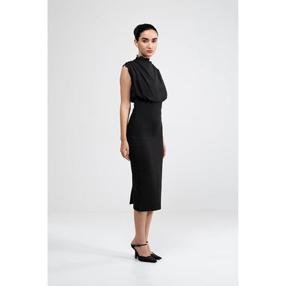 SOTBELLA Black Cowl Draped Dress