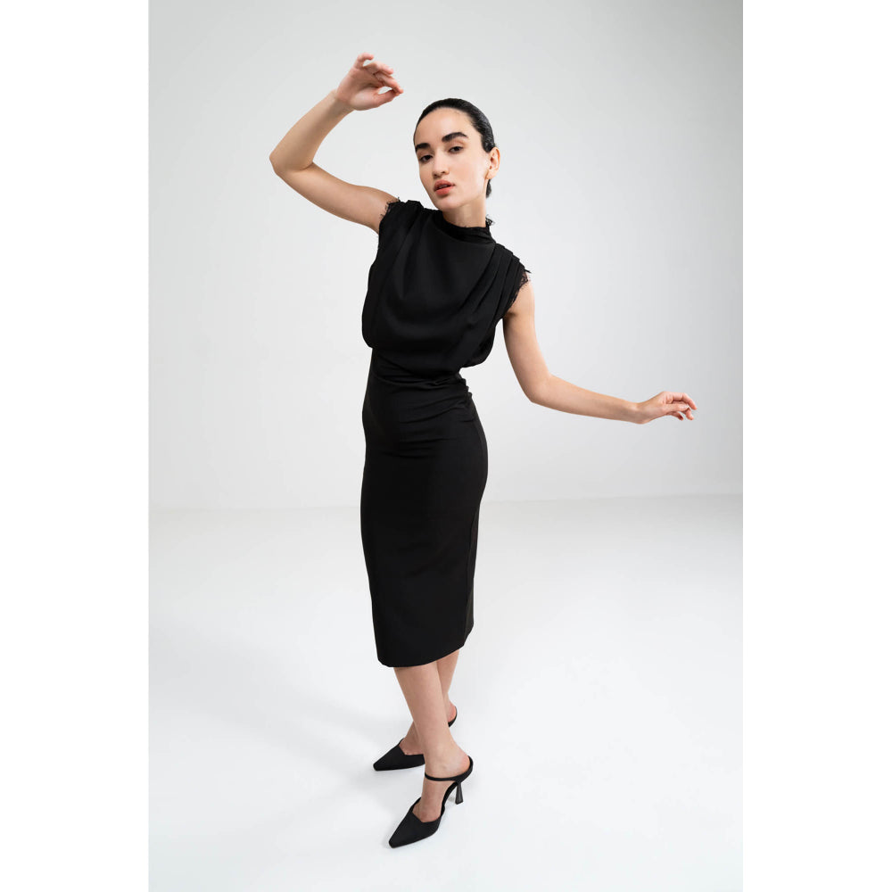 SOTBELLA Black Cowl Draped Dress