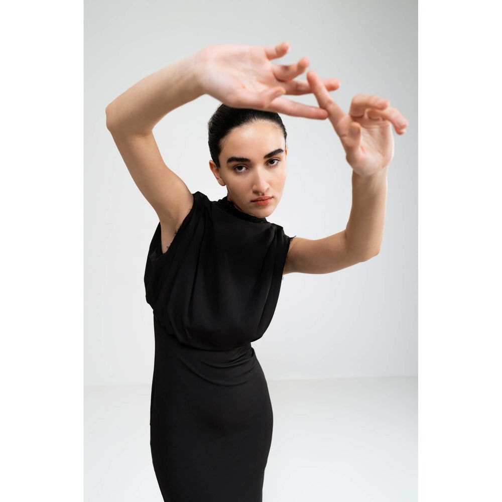 SOTBELLA Black Cowl Draped Dress