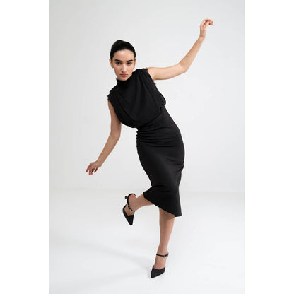 SOTBELLA Black Cowl Draped Dress