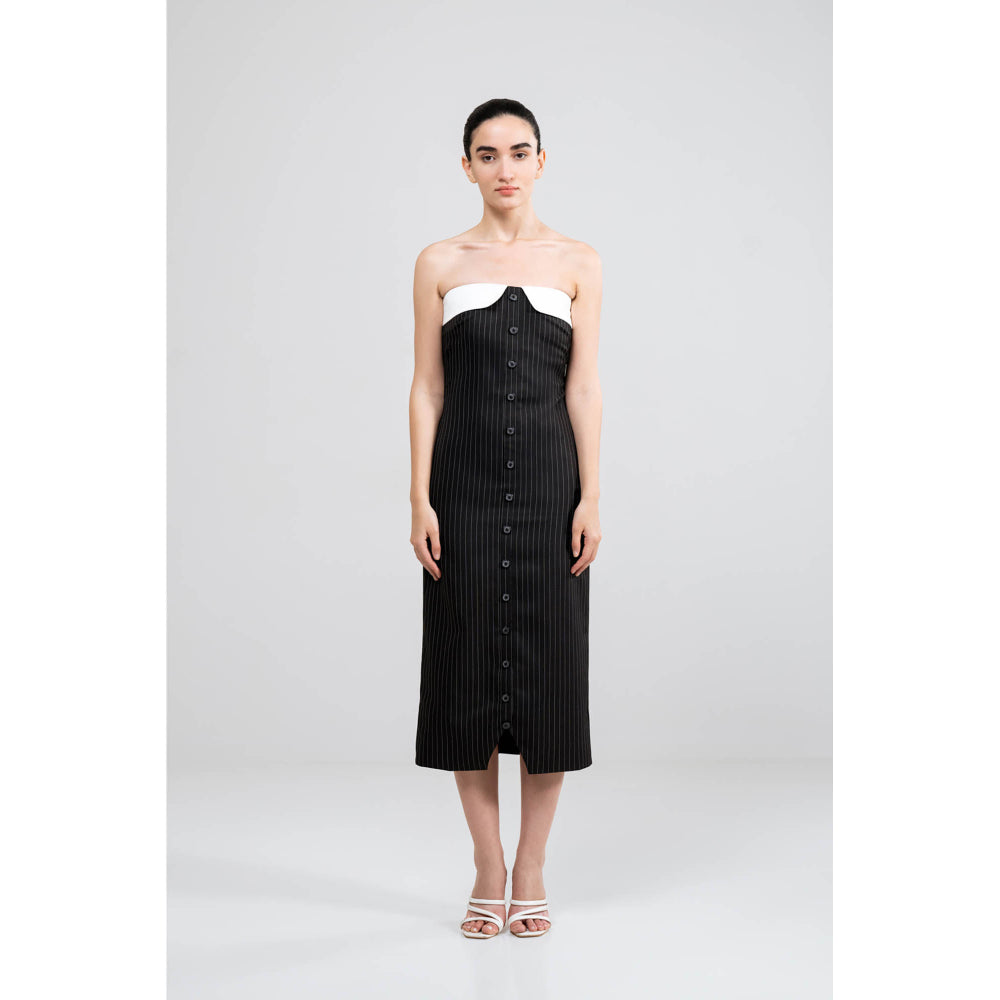 SOTBELLA Black Striped Strapless Dress
