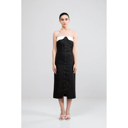 SOTBELLA Black Striped Strapless Dress