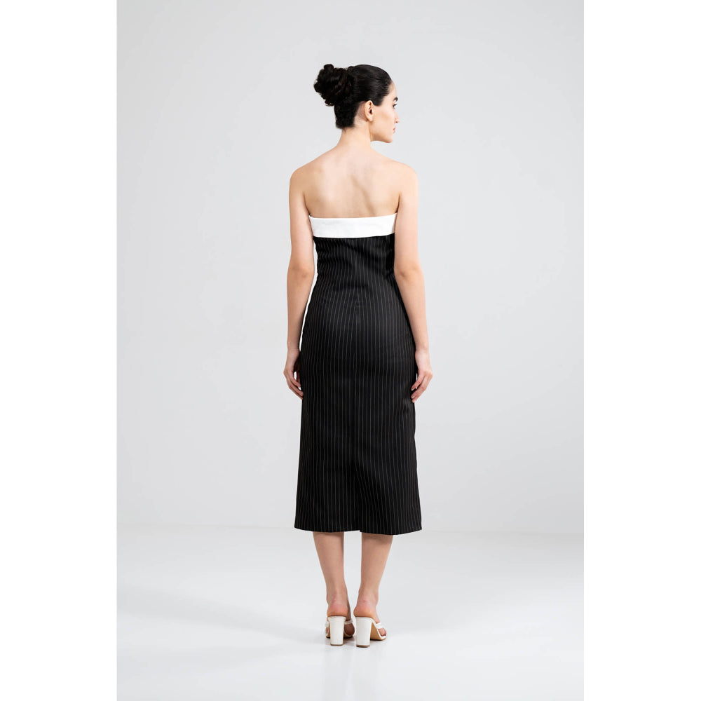 SOTBELLA Black Striped Strapless Dress