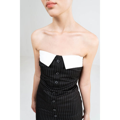 SOTBELLA Black Striped Strapless Dress