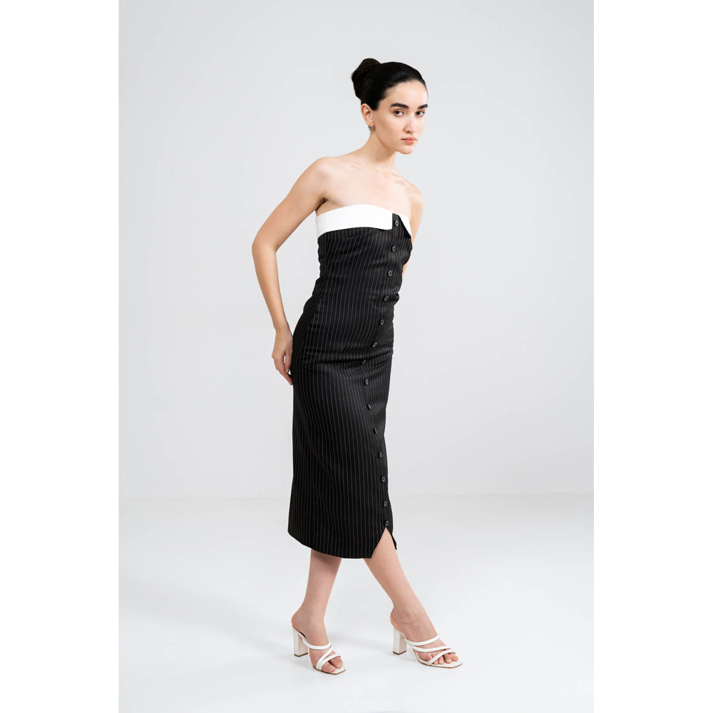 SOTBELLA Black Striped Strapless Dress