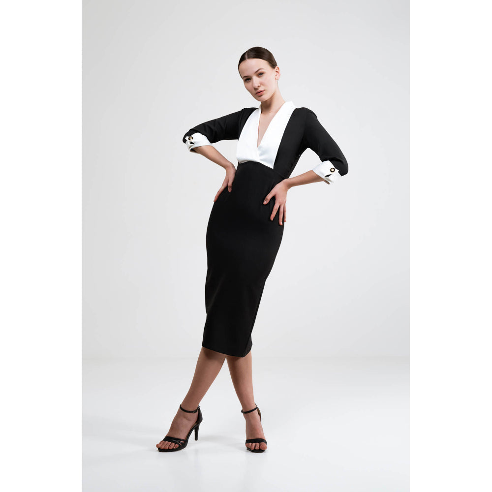SOTBELLA Black Bodycon Dress With Contrast Panelling