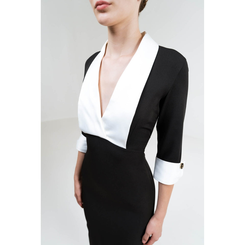 SOTBELLA Black Bodycon Dress With Contrast Panelling