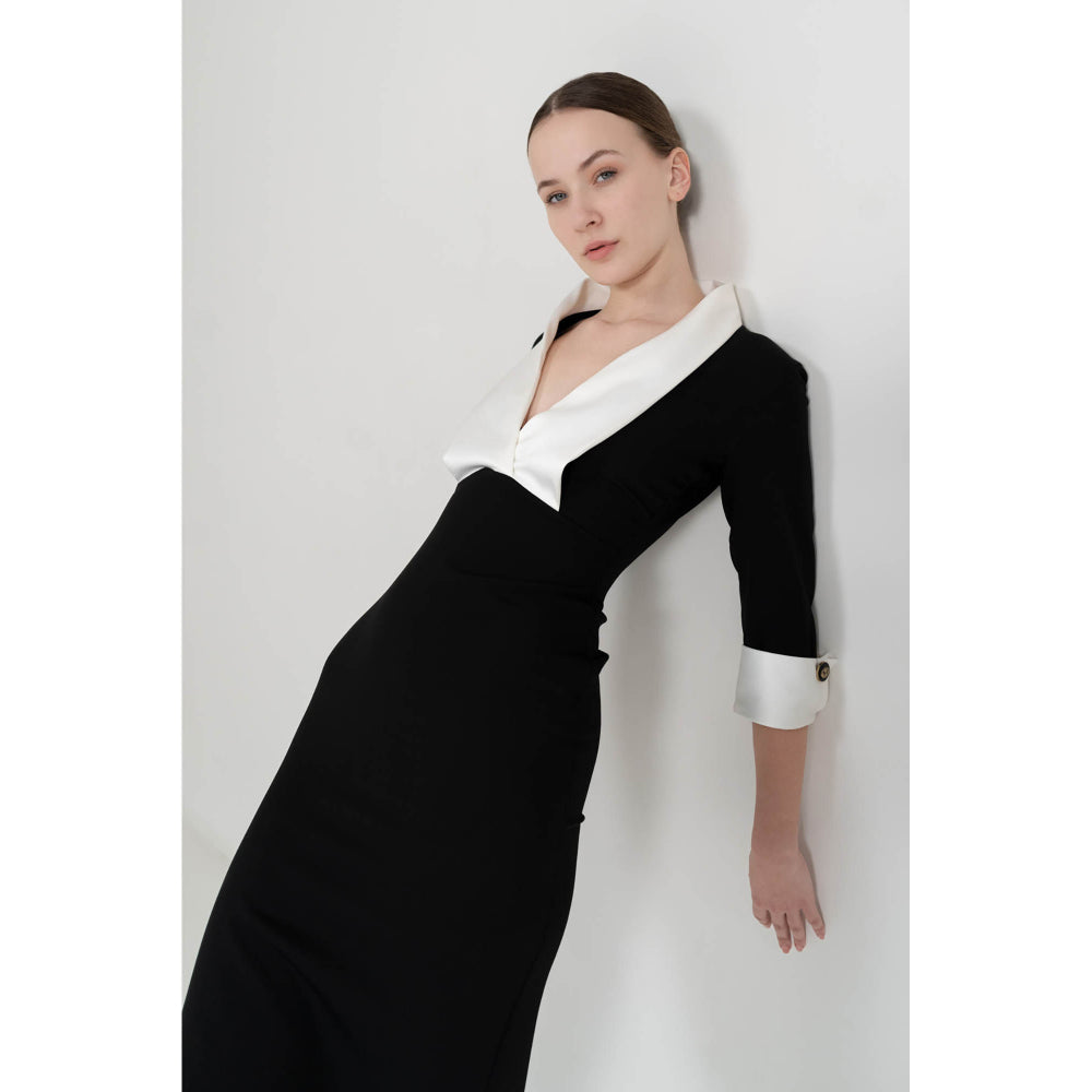 SOTBELLA Black Bodycon Dress With Contrast Panelling
