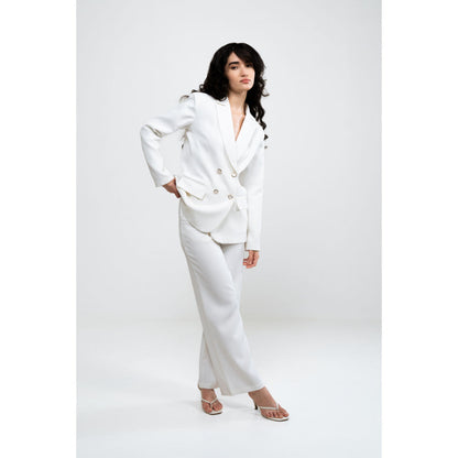 SOTBELLA White Oversized Blazer Fit Co-Ord (Set of 2)