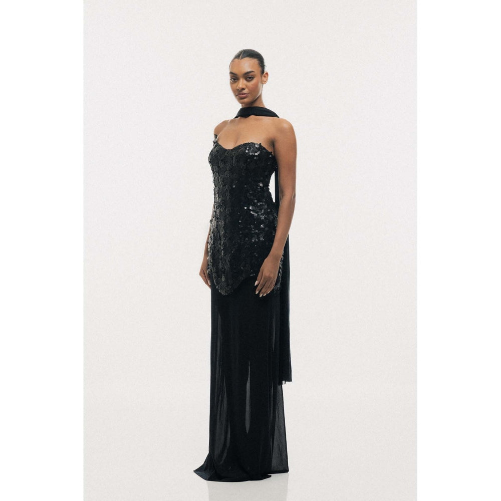 SOTBELLA Midnight Black Sequin Bodycon Maxi Dress