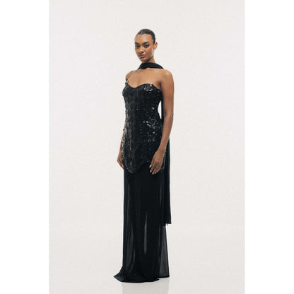 SOTBELLA Midnight Black Sequin Bodycon Maxi Dress