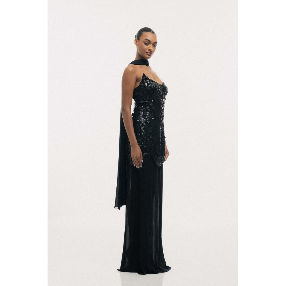 SOTBELLA Midnight Black Sequin Bodycon Maxi Dress