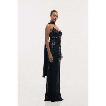 SOTBELLA Midnight Black Sequin Bodycon Maxi Dress